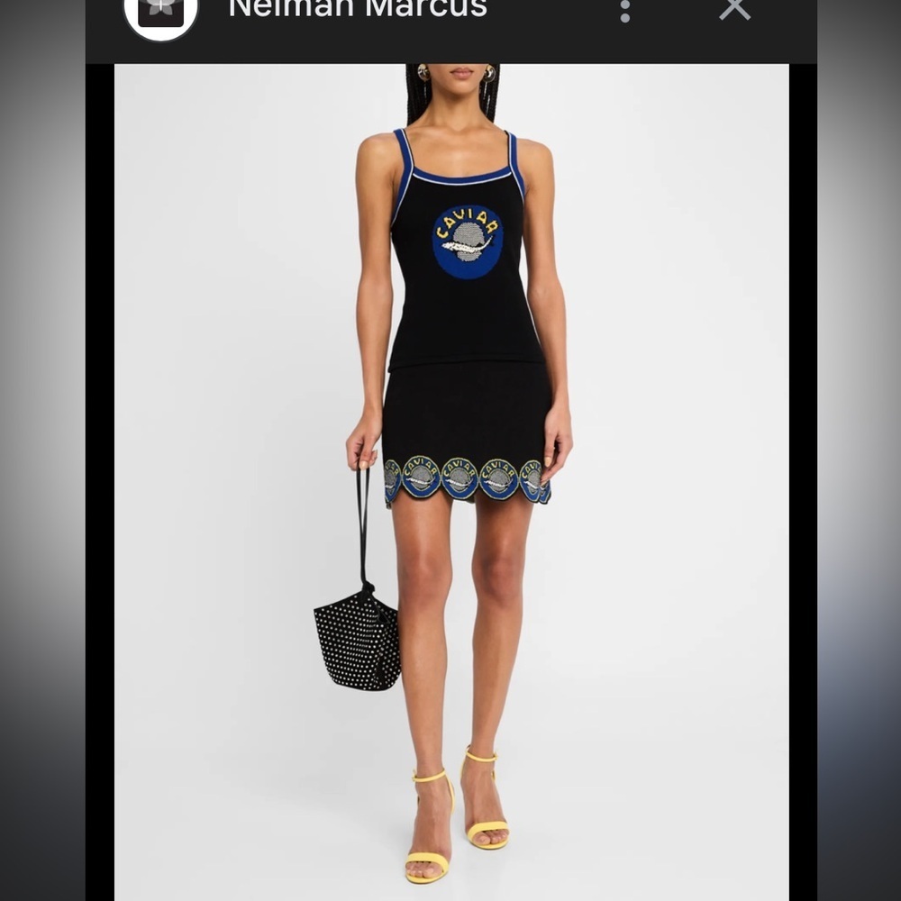 New Rachel Antonoff
Caviar Knit Mini logo mini skirt $300 S spring coastal party